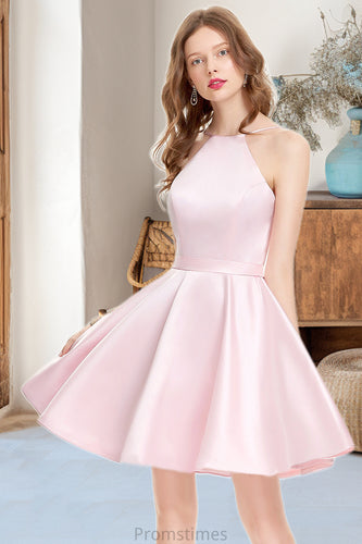 Greta A-line Scoop Short/Mini Satin Homecoming Dress XXBP0020590