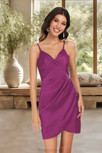 Load image into Gallery viewer, Emelia Bodycon V-Neck Short/Mini Silky Satin Homecoming Dress With Ruffle XXBP0020505
