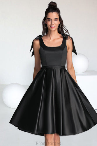 Mikaela A-line Square Knee-Length Satin Homecoming Dress With Bow XXBP0020556