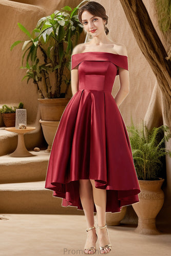 Kathy A-line Off the Shoulder Asymmetrical Satin Homecoming Dress XXBP0020532