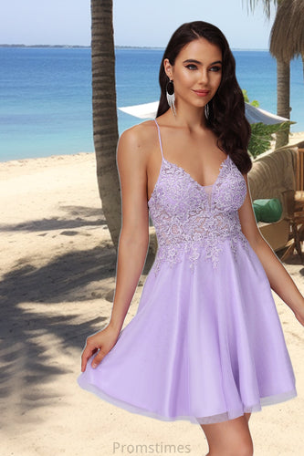 Sophia A-line V-Neck Short/Mini Lace Tulle Homecoming Dress With Beading XXBP0020501