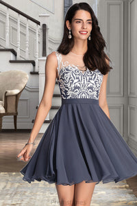 Cara A-line Scoop Short/Mini Chiffon Lace Homecoming Dress XXBP0020558