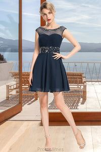 Val A-line Scoop Short/Mini Chiffon Homecoming Dress With Beading Sequins XXBP0020586