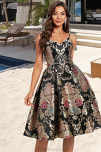 Load image into Gallery viewer, Kay A-line V-Neck Knee-Length Lace Satin Homecoming Dress With Flower XXBP0020521