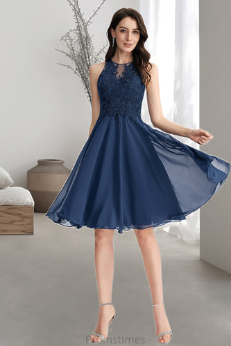 Madeline A-line Scoop Knee-Length Chiffon Lace Homecoming Dress With Beading XXBP0020515