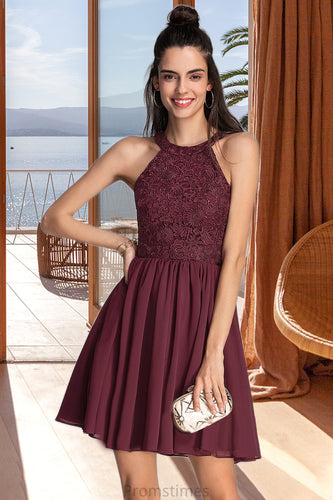 Alula A-line Scoop Short/Mini Chiffon Lace Homecoming Dress XXBP0020555