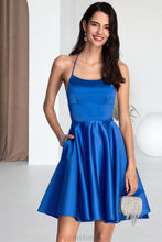 Load image into Gallery viewer, Audrey A-line Square Short/Mini Satin Homecoming Dress XXBP0020567