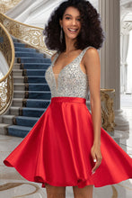 Load image into Gallery viewer, Katelynn A-line V-Neck Short/Mini Satin Homecoming Dress With Beading Sequins XXBP0020569