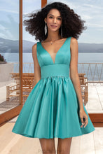 Load image into Gallery viewer, Terri A-line V-Neck Short/Mini Satin Homecoming Dress XXBP0020570