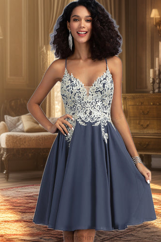 Riley A-line V-Neck Short/Mini Chiffon Homecoming Dress With Beading Sequins XXBP0020564