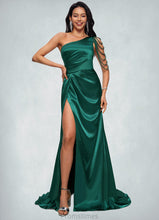 Load image into Gallery viewer, Winifred Trumpet/Mermaid One Shoulder Sweep Train Stretch Satin Prom Dresses With Beading XXBP0022205