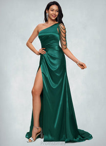 Winifred Trumpet/Mermaid One Shoulder Sweep Train Stretch Satin Prom Dresses With Beading XXBP0022205
