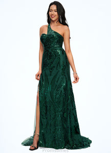 Jayleen Trumpet/Mermaid One Shoulder Sweep Train Sequin Prom Dresses With Sequins XXBP0022226