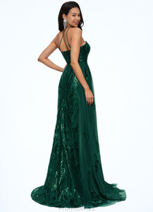 Jayleen Trumpet/Mermaid One Shoulder Sweep Train Sequin Prom Dresses With Sequins XXBP0022226