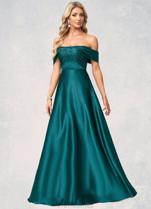 Katrina A-line Off the Shoulder Floor-Length Stretch Satin Bridesmaid Dress XXBP0022595