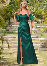 Load image into Gallery viewer, Raina A-line Off the Shoulder Floor-Length Stretch Satin Bridesmaid Dress XXBP0022596