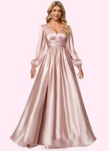 Load image into Gallery viewer, Amanda A-line V-Neck Floor-Length Stretch Satin Bridesmaid Dress XXBP0022597