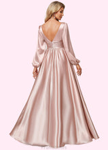 Load image into Gallery viewer, Amanda A-line V-Neck Floor-Length Stretch Satin Bridesmaid Dress XXBP0022597