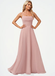 Kaylynn A-line Cold Shoulder Square Floor-Length Chiffon Bridesmaid Dress With Ruffle XXBP0022598