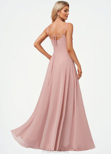 Kaylynn A-line Cold Shoulder Square Floor-Length Chiffon Bridesmaid Dress With Ruffle XXBP0022598