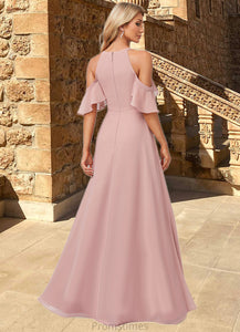 Taylor A-line Cold Shoulder Floor-Length Chiffon Bridesmaid Dress With Ruffle XXBP0022599
