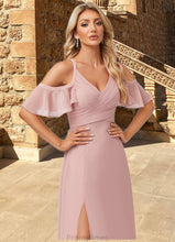 Load image into Gallery viewer, Taylor A-line Cold Shoulder Floor-Length Chiffon Bridesmaid Dress With Ruffle XXBP0022599