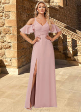 Load image into Gallery viewer, Taylor A-line Cold Shoulder Floor-Length Chiffon Bridesmaid Dress With Ruffle XXBP0022599