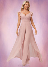 Load image into Gallery viewer, Donna Jumpsuit/Pantsuit V-Neck Floor-Length Chiffon Bridesmaid Dress With Ruffle XXBP0022600