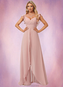Donna Jumpsuit/Pantsuit V-Neck Floor-Length Chiffon Bridesmaid Dress With Ruffle XXBP0022600