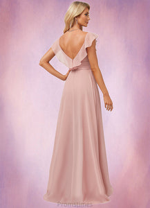 Donna Jumpsuit/Pantsuit V-Neck Floor-Length Chiffon Bridesmaid Dress With Ruffle XXBP0022600