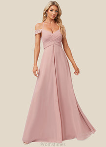 Marcie A-line Cold Shoulder Halter Floor-Length Chiffon Lace Bridesmaid Dress XXBP0022601