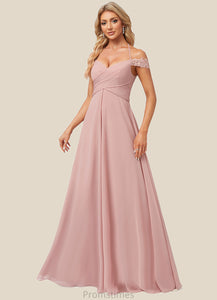 Marcie A-line Cold Shoulder Halter Floor-Length Chiffon Lace Bridesmaid Dress XXBP0022601