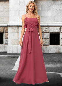 Amiah A-line V-Neck Floor-Length Chiffon Bridesmaid Dress With Ruffle XXBP0022604