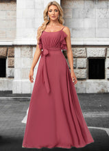 Load image into Gallery viewer, Amiah A-line V-Neck Floor-Length Chiffon Bridesmaid Dress With Ruffle XXBP0022604