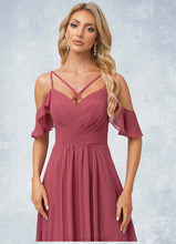 Load image into Gallery viewer, Violet A-line Cold Shoulder Floor-Length Chiffon Bridesmaid Dress With Ruffle XXBP0022605