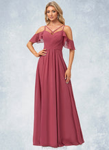 Load image into Gallery viewer, Violet A-line Cold Shoulder Floor-Length Chiffon Bridesmaid Dress With Ruffle XXBP0022605
