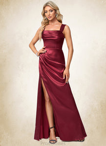 Litzy A-line Square Floor-Length Stretch Satin Bridesmaid Dress XXBP0022607