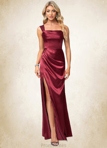 Litzy A-line Square Floor-Length Stretch Satin Bridesmaid Dress XXBP0022607