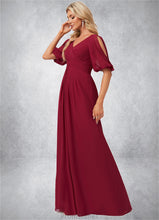 Load image into Gallery viewer, Helga A-line V-Neck Floor-Length Chiffon Bridesmaid Dress XXBP0022608
