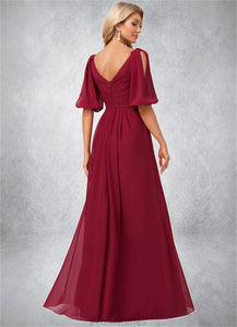 Helga A-line V-Neck Floor-Length Chiffon Bridesmaid Dress XXBP0022608