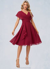 Load image into Gallery viewer, Milagros A-line V-Neck Knee-Length Chiffon Bridesmaid Dress With Ruffle XXBP0022609
