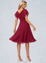 Load image into Gallery viewer, Milagros A-line V-Neck Knee-Length Chiffon Bridesmaid Dress With Ruffle XXBP0022609