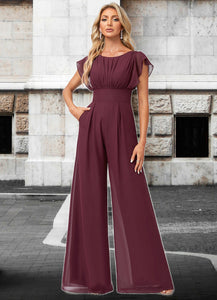 Sibyl Jumpsuit/Pantsuit Scoop Floor-Length Chiffon Bridesmaid Dress With Ruffle XXBP0022610