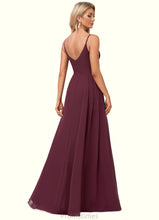 Load image into Gallery viewer, Gina A-line V-Neck Floor-Length Chiffon Bridesmaid Dress With Ruffle XXBP0022611