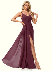 Gina A-line V-Neck Floor-Length Chiffon Bridesmaid Dress With Ruffle XXBP0022611