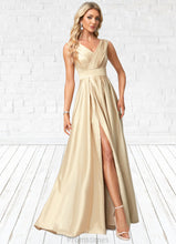 Load image into Gallery viewer, Paloma A-line V-Neck Floor-Length Satin Bridesmaid Dress XXBP0022612