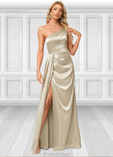 Load image into Gallery viewer, Cameron A-line One Shoulder Floor-Length Stretch Satin Bridesmaid Dress With Ruffle XXBP0022614