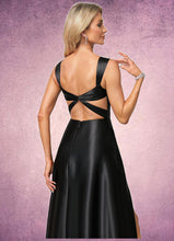 Load image into Gallery viewer, Taliyah A-line V-Neck Floor-Length Stretch Satin Bridesmaid Dress With Bow XXBP0022615