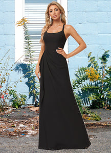 Kaylen A-line Square Floor-Length Chiffon Bridesmaid Dress With Ruffle XXBP0022616