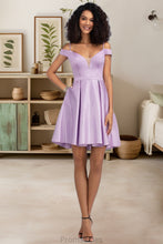 Load image into Gallery viewer, Brielle A-line Off the Shoulder Short/Mini Satin Homecoming Dress With Bow XXBP0020568